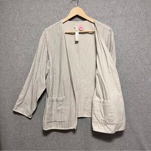 Eileen Fisher Jacket 1X (XL) Organic Cotton Open Reversible Stripe Dot Cream